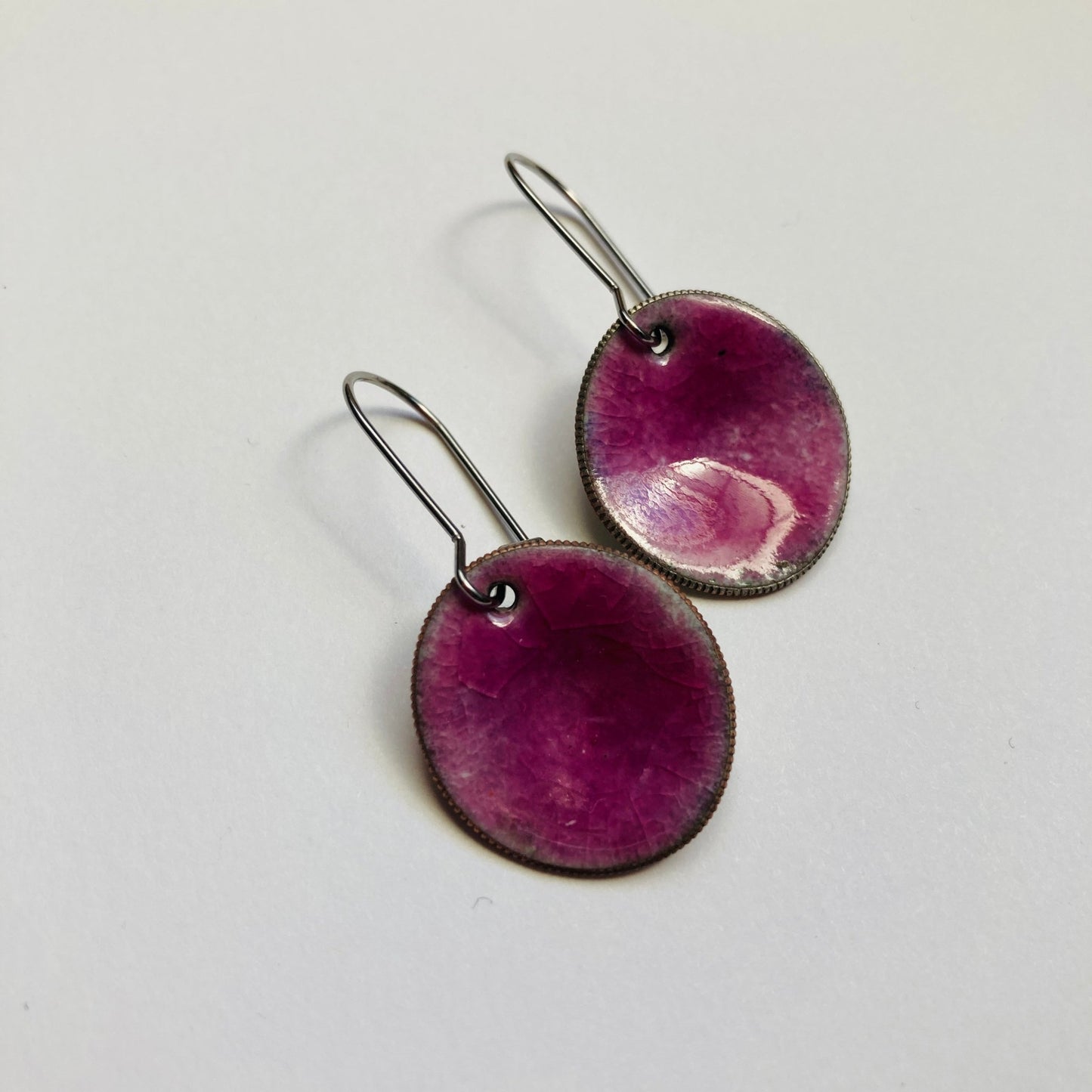 Pink Enameled Coin Earrings - LoraLeeArtist