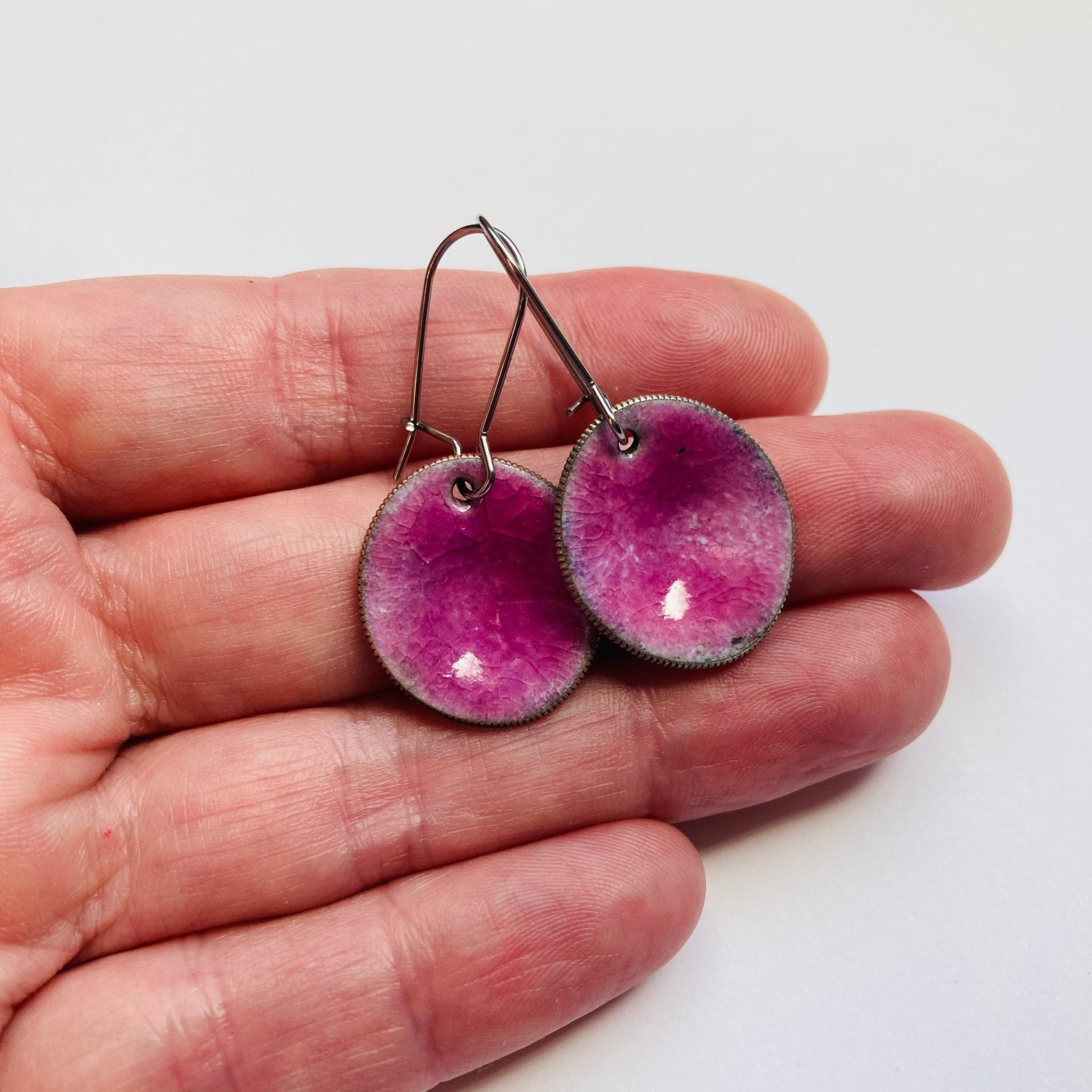 Pink Enameled Coin Earrings - LoraLeeArtist