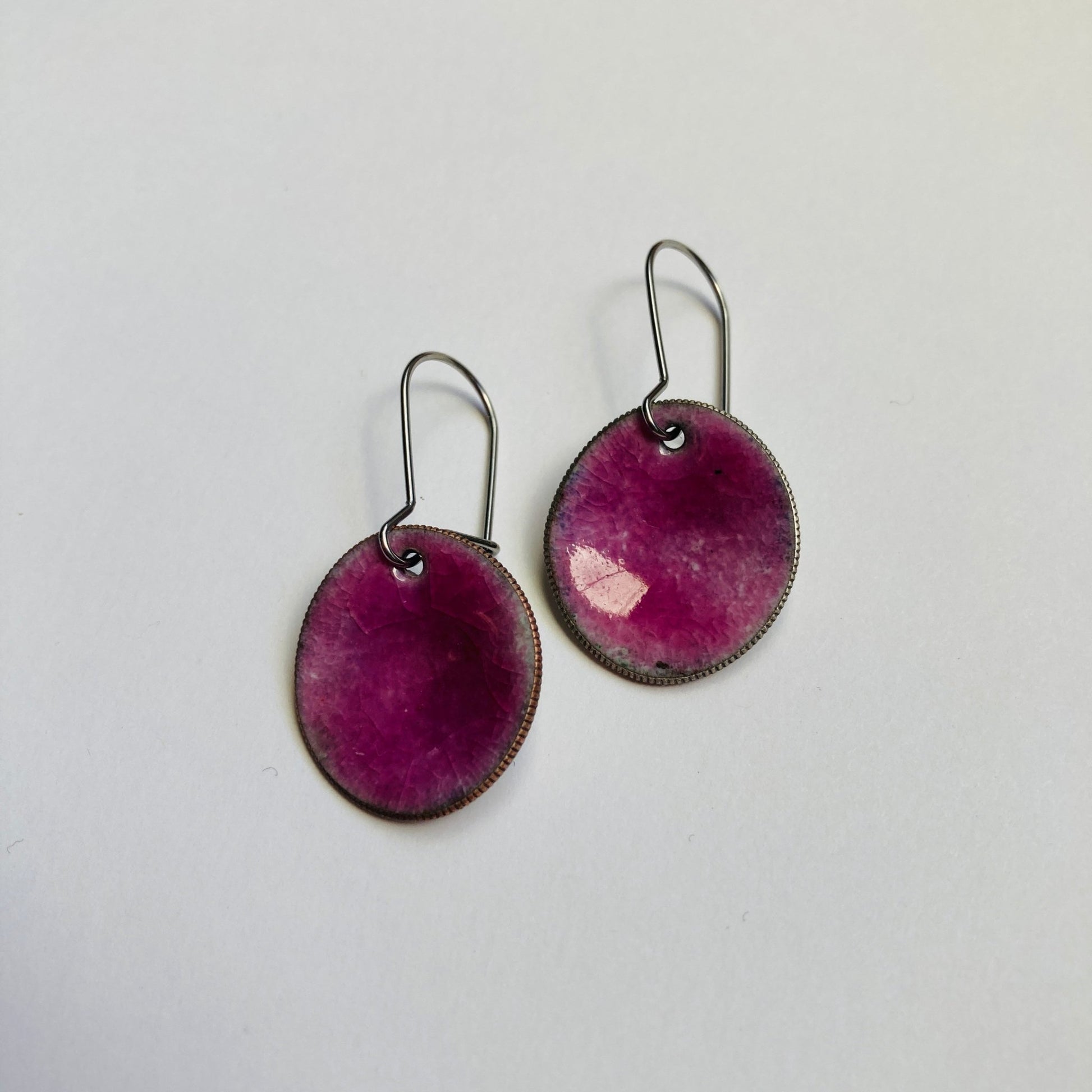 Pink Enameled Coin Earrings - LoraLeeArtist