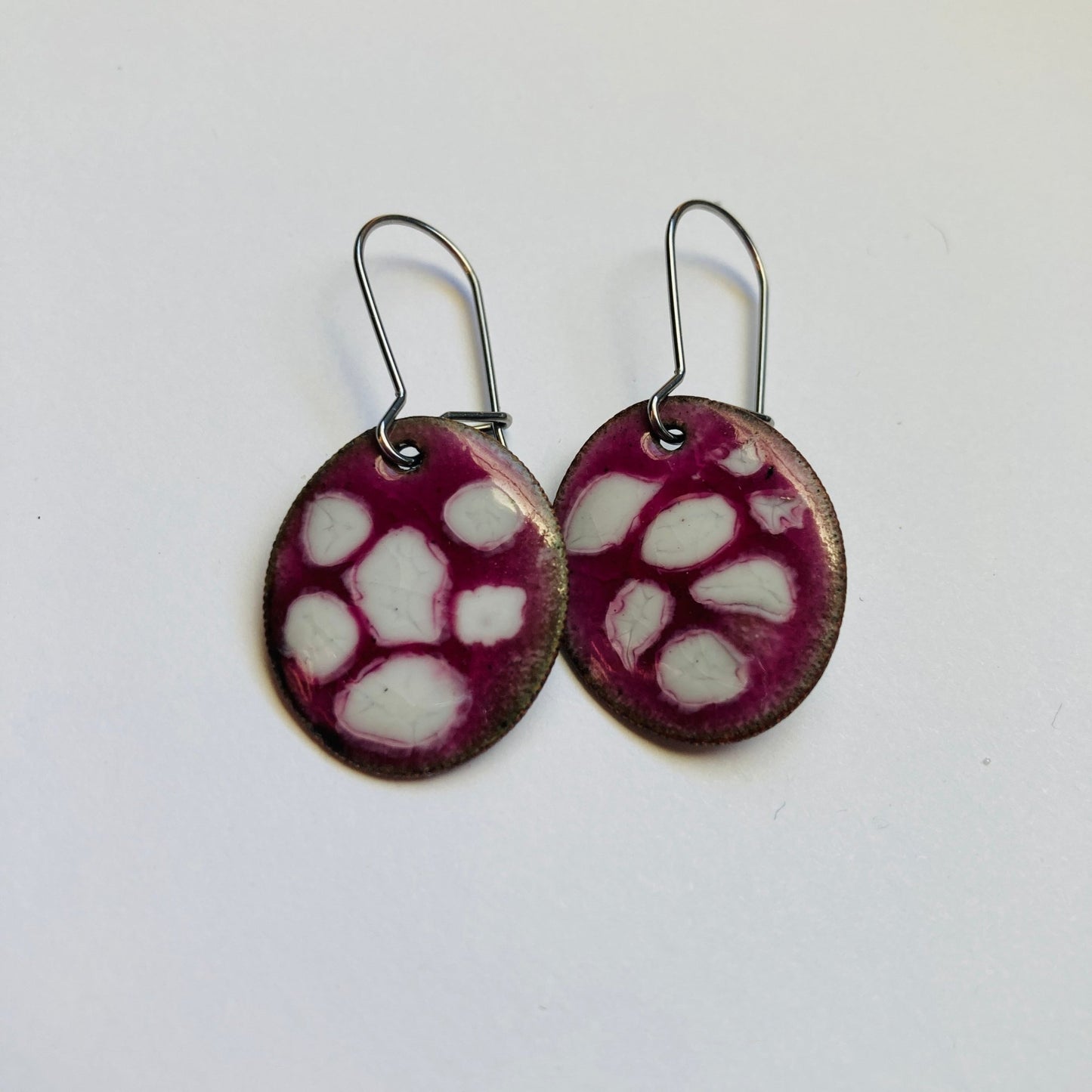 Pink/White Enameled Coin Earrings - LoraLeeArtist