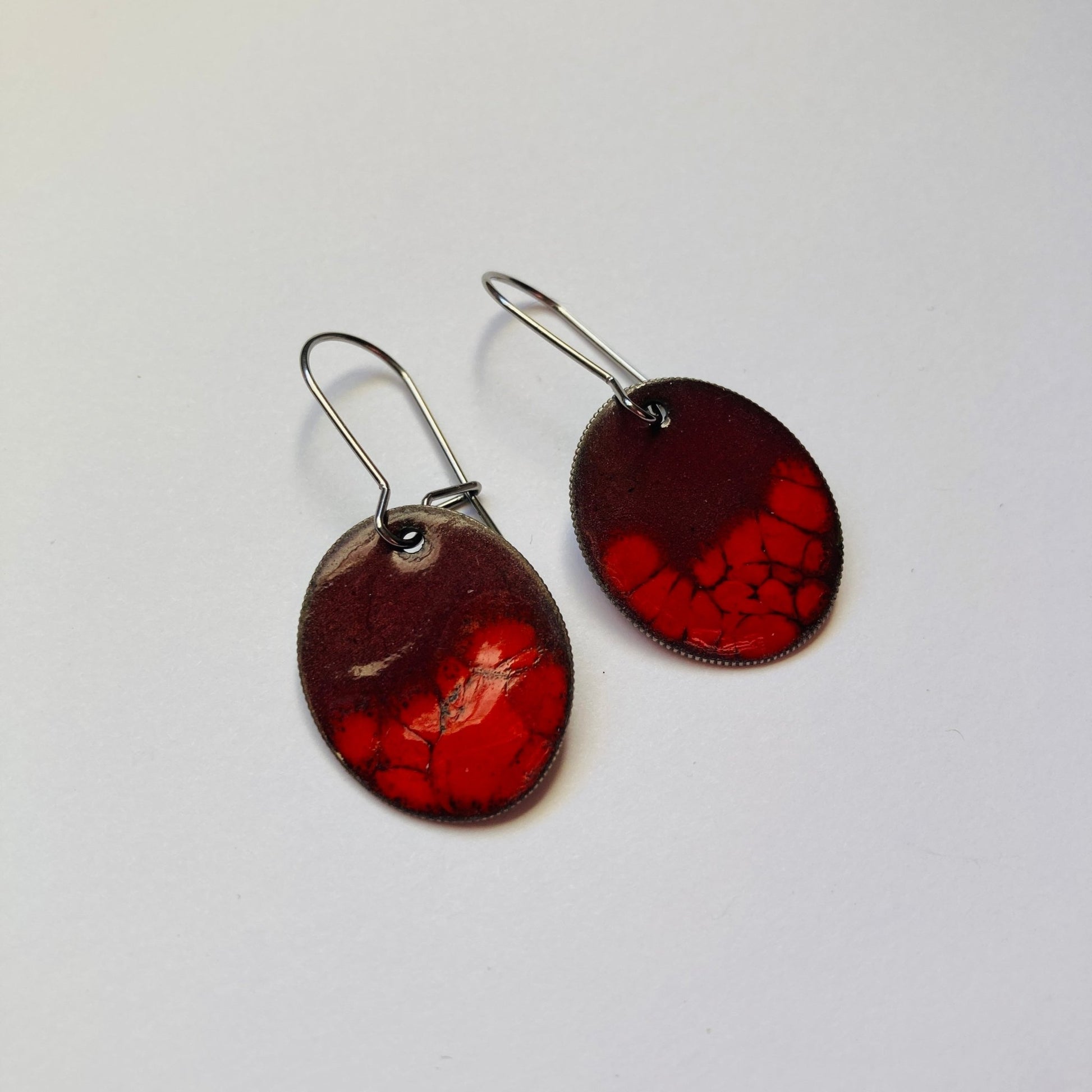 Red Enameled Coin Earrings - LoraLeeArtist