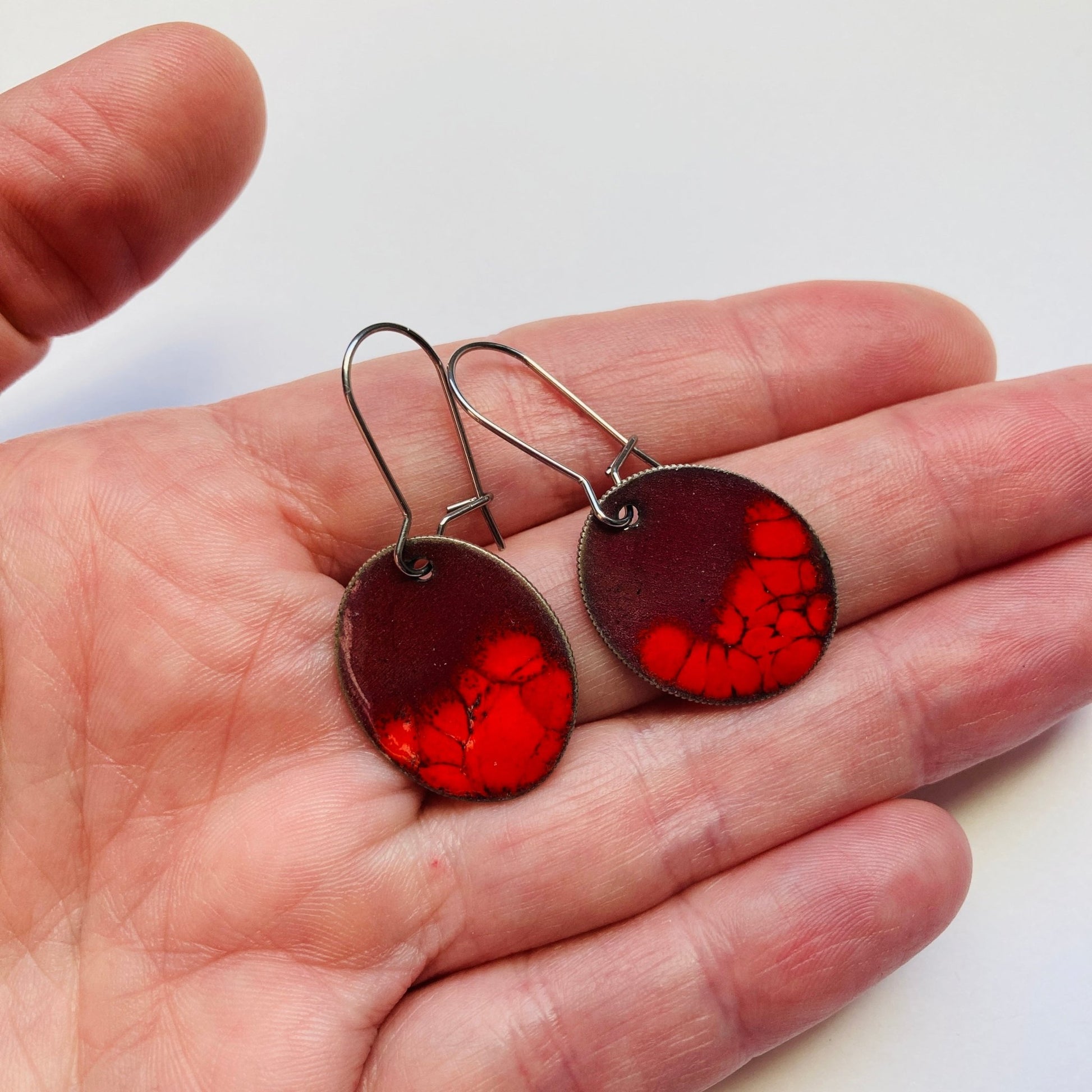 Red Enameled Coin Earrings - LoraLeeArtist