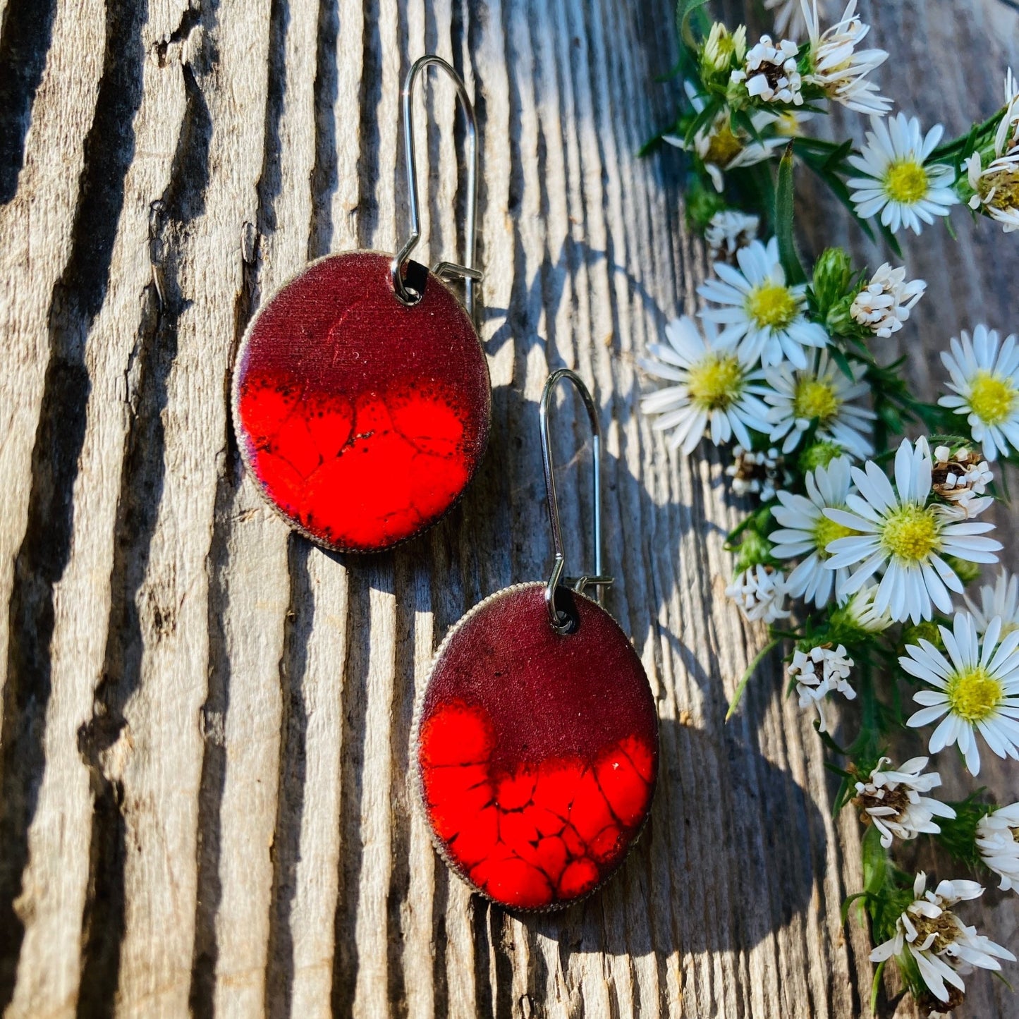 Red Enameled Coin Earrings - LoraLeeArtist