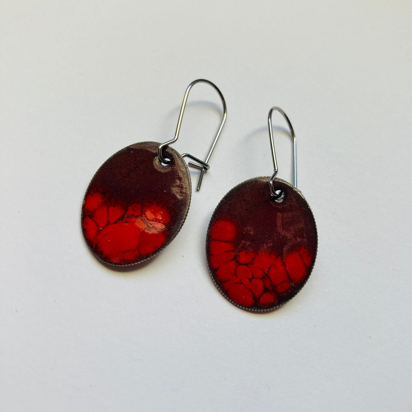 Red Enameled Coin Earrings - LoraLeeArtist