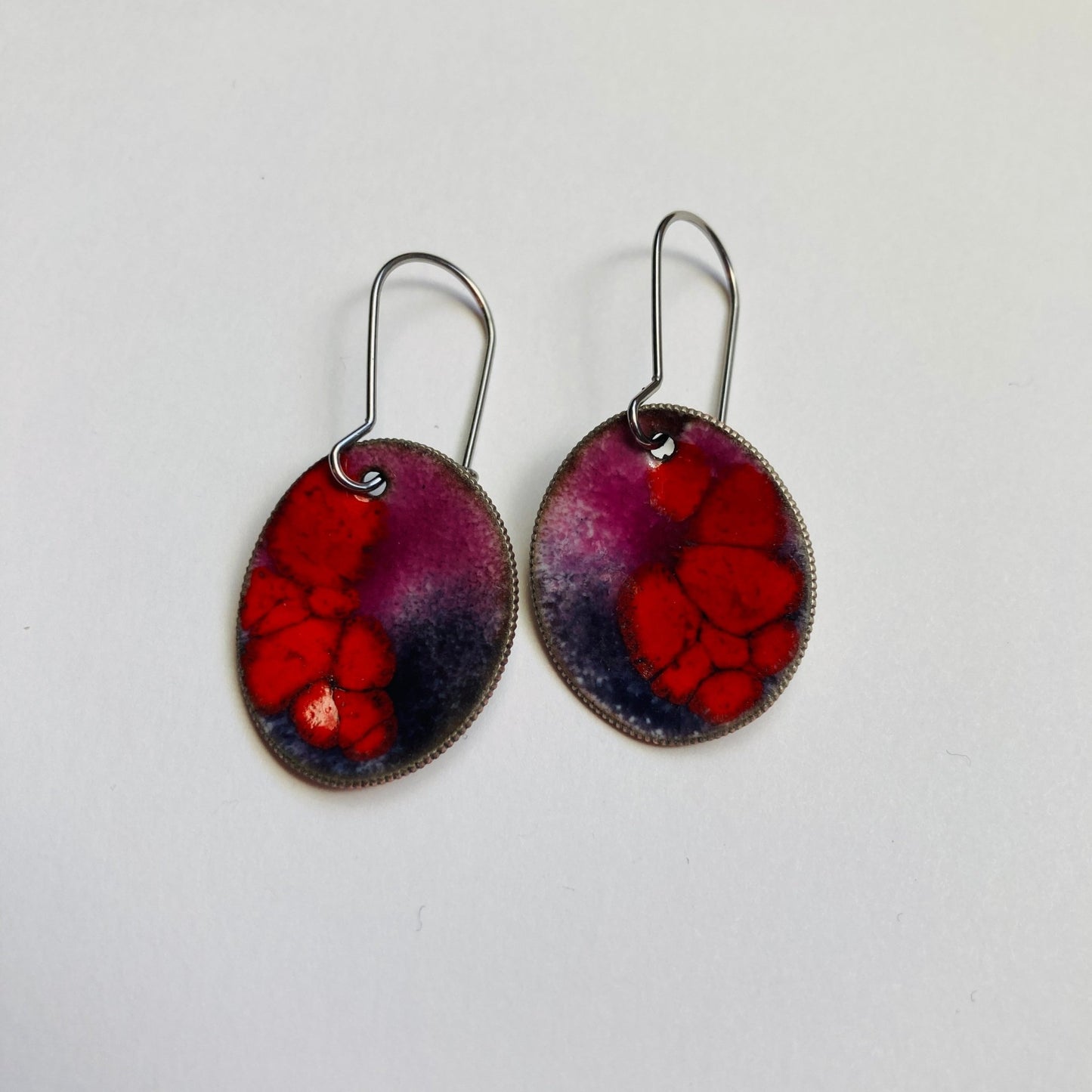 Red/Purple Enameled Coin Earrings - LoraLeeArtist