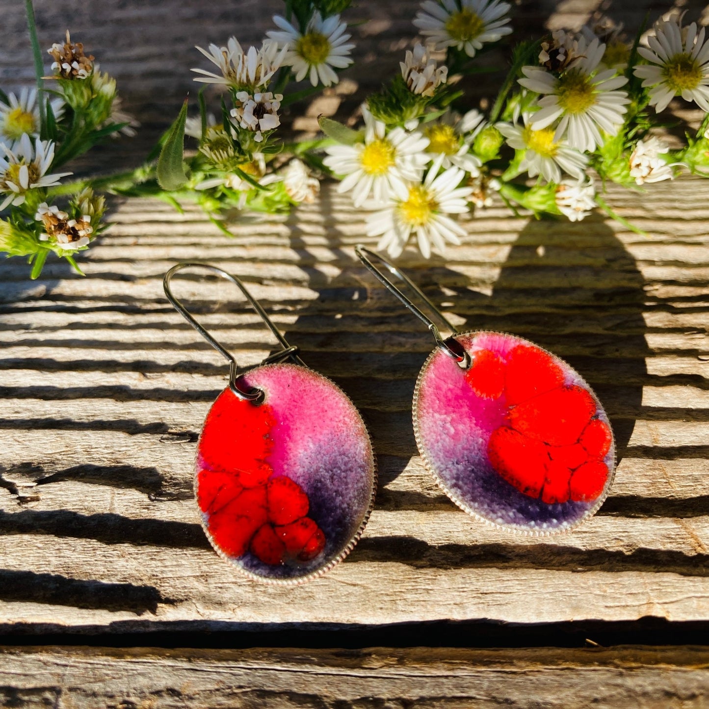 Red/Purple Enameled Coin Earrings - LoraLeeArtist