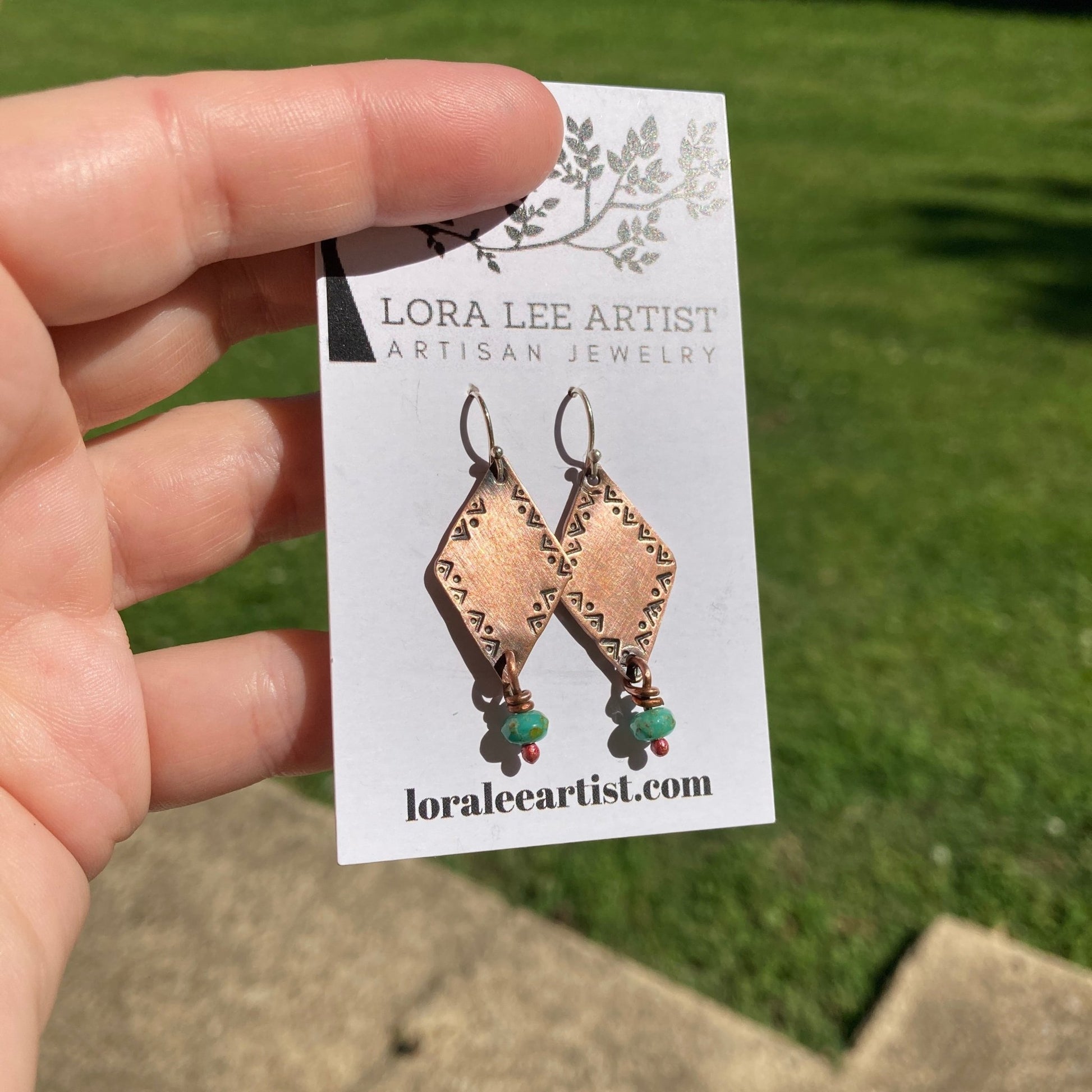 Stamped Copper Beaded Earrings - LoraLeeArtist