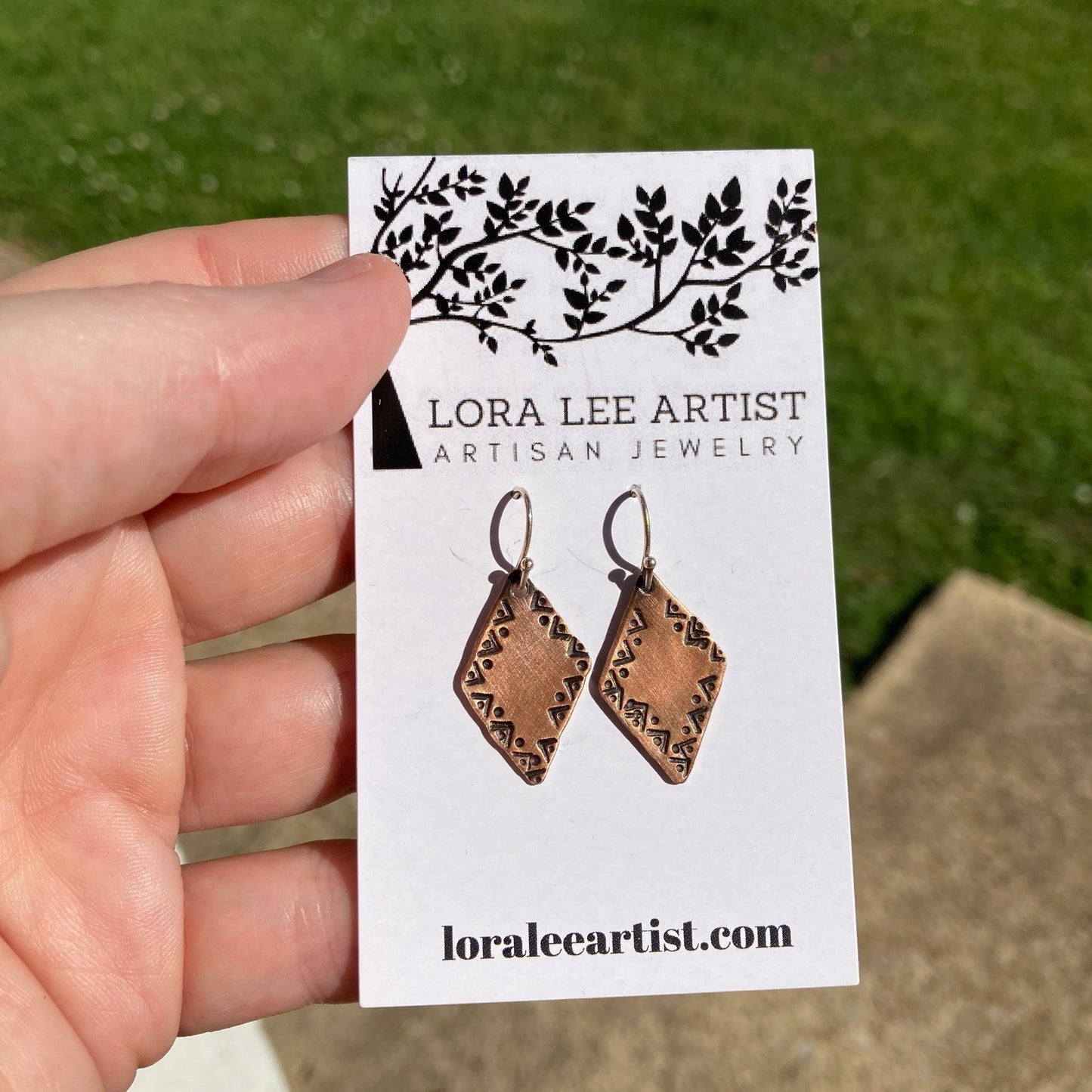 Stamped Copper Beaded Earrings - LoraLeeArtist