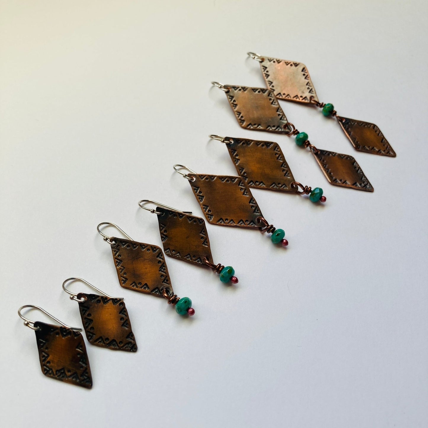 Stamped Copper Beaded Earrings - LoraLeeArtist