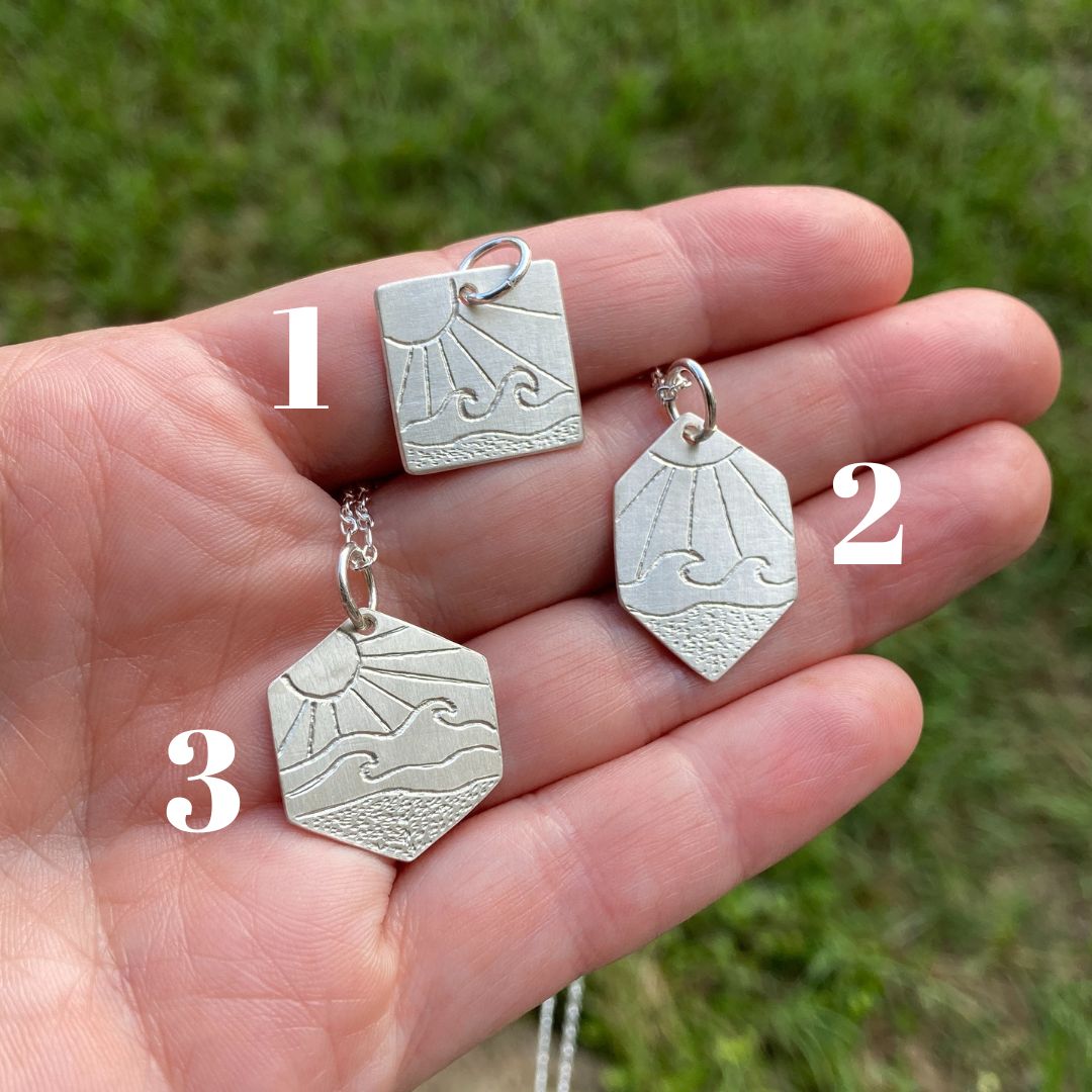 Sterling Silver Engraved Beach Pendants - LoraLeeArtist