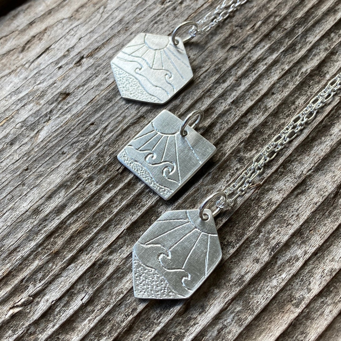 Sterling Silver Engraved Beach Pendants - LoraLeeArtist