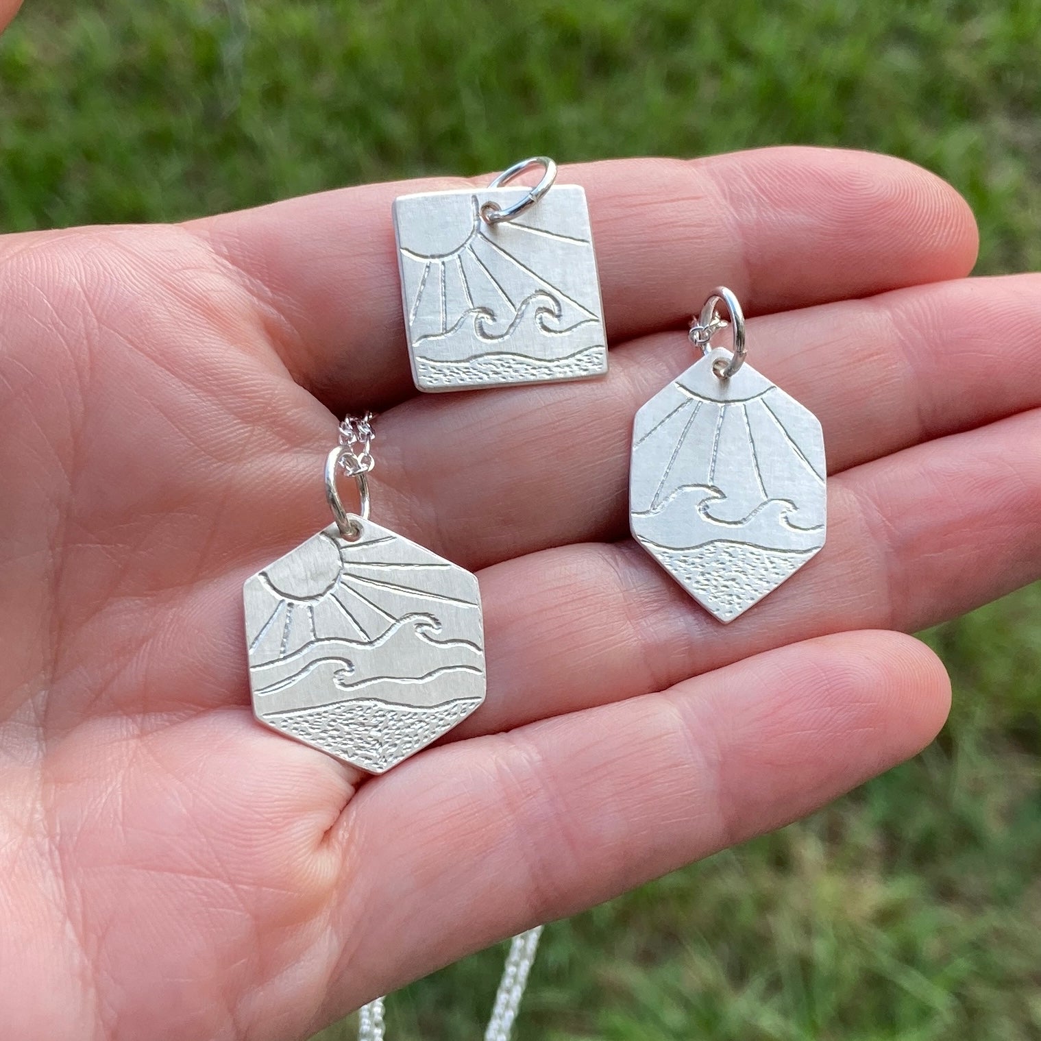 Sterling Silver Engraved Beach Pendants - LoraLeeArtist