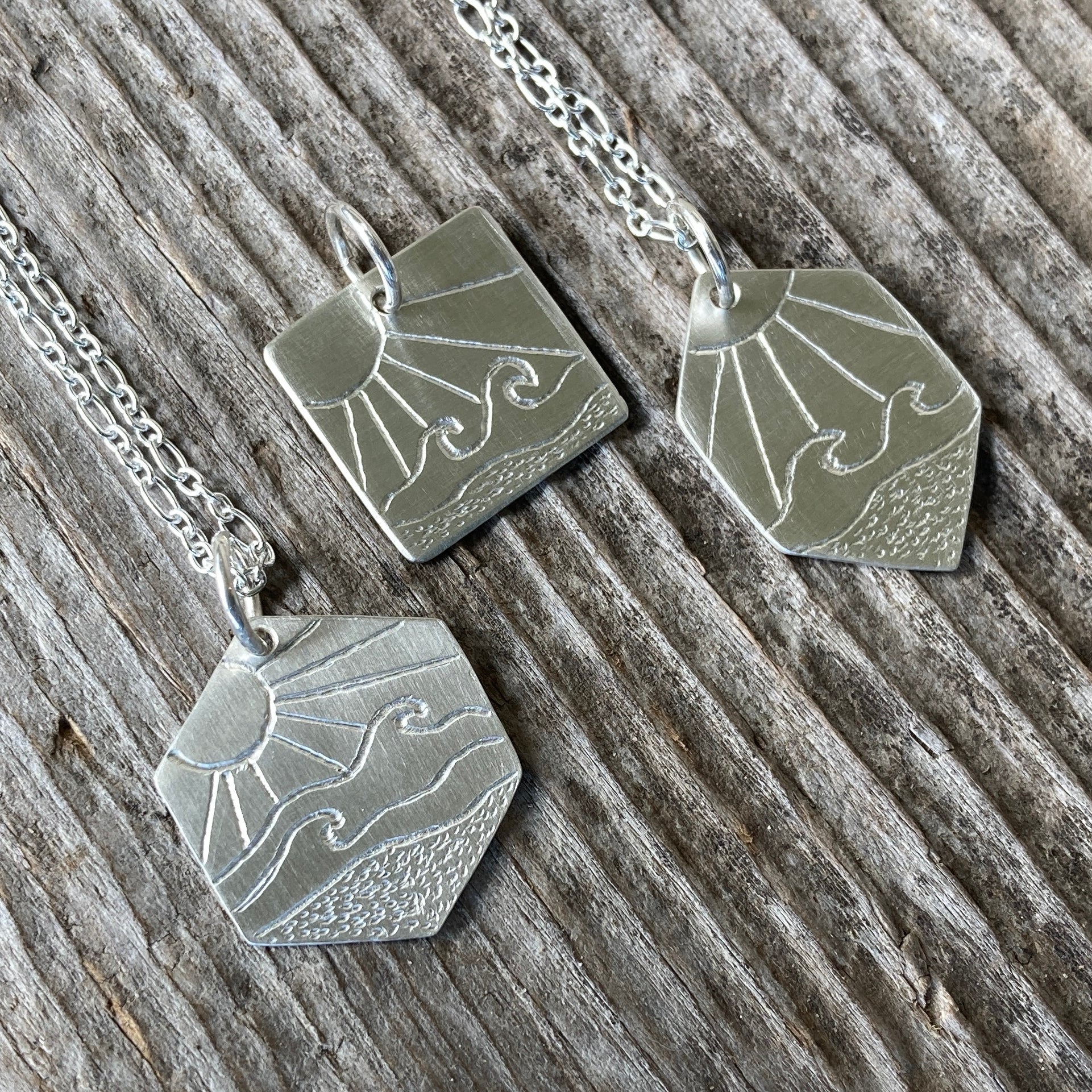 Sterling Silver Engraved Beach Pendants - LoraLeeArtist