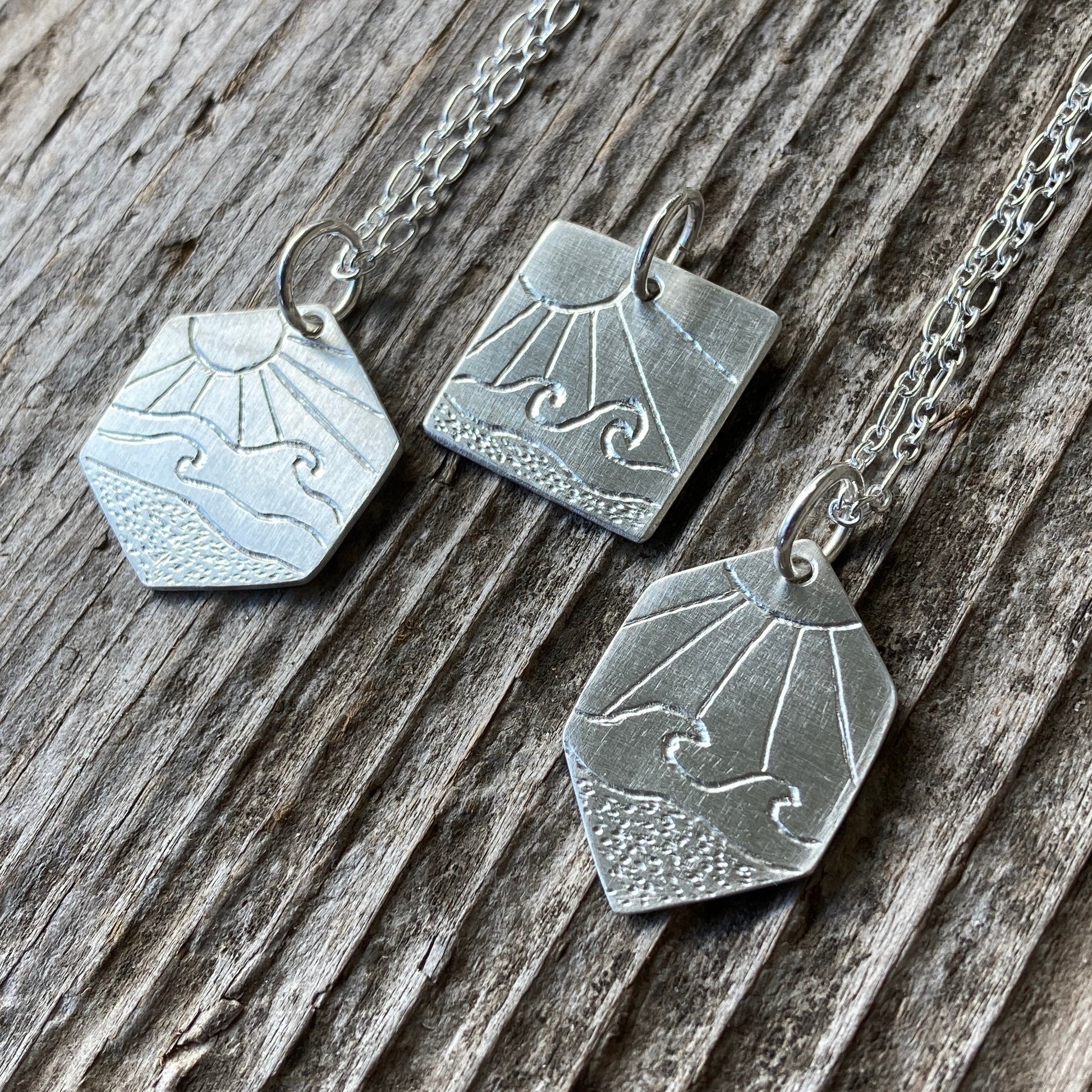 Sterling Silver Engraved Beach Pendants - LoraLeeArtist