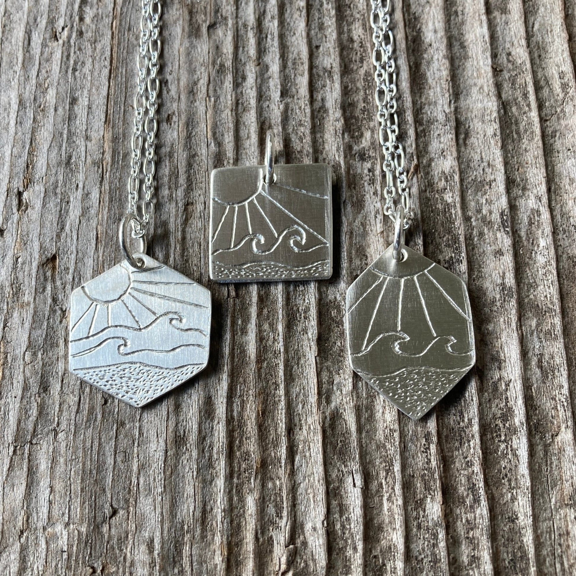 Sterling Silver Engraved Beach Pendants - LoraLeeArtist