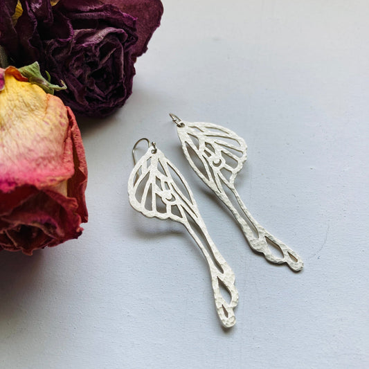 Sterling Silver Moth Moon Wing Earrings - LoraLeeArtist