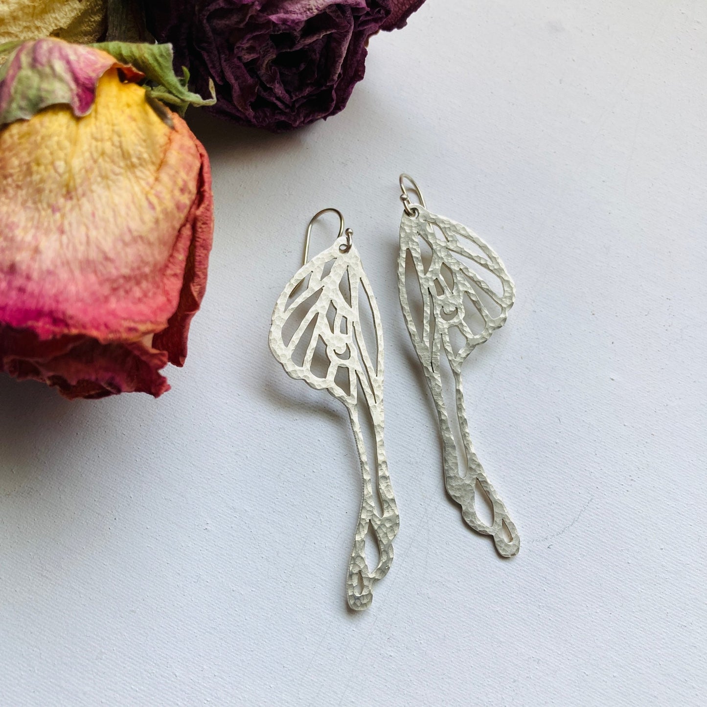 Sterling Silver Moth Moon Wing Earrings - LoraLeeArtist