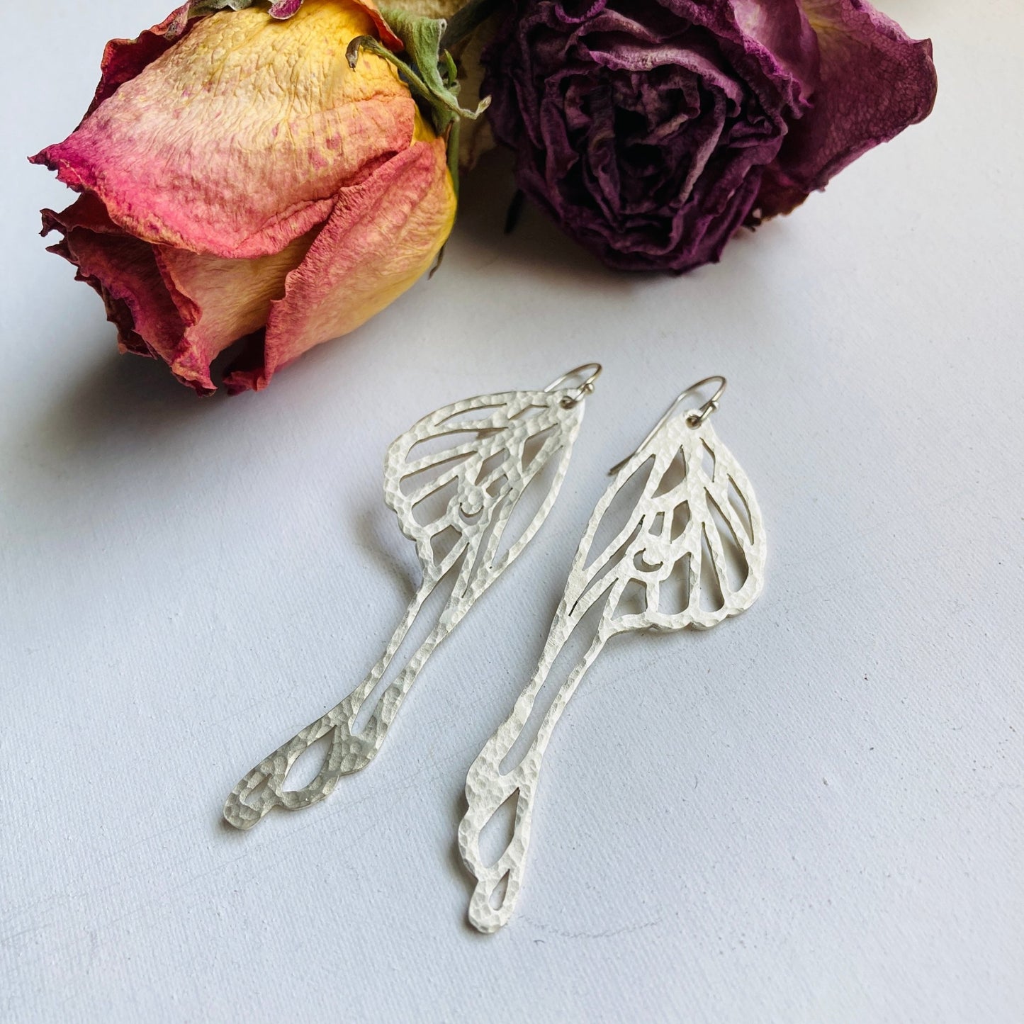 Sterling Silver Moth Moon Wing Earrings - LoraLeeArtist