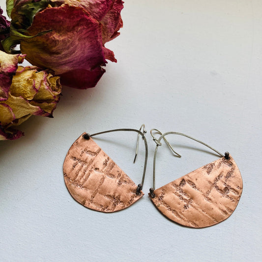 Textured Copper and Silver Earrings - LoraLeeArtist