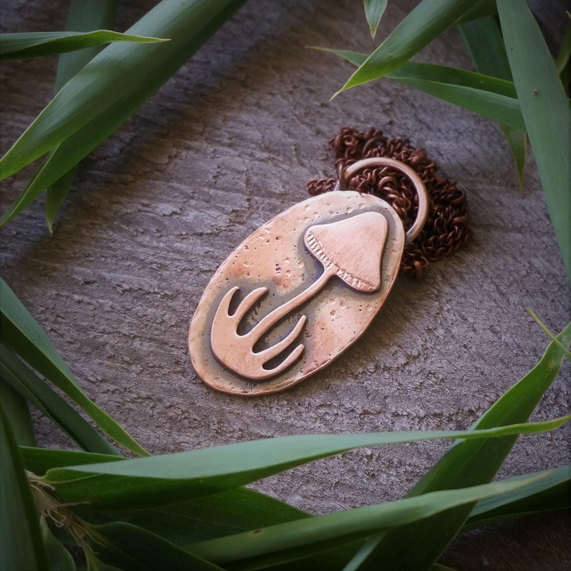 Mushroom Love Copper Pendant #2-loraleeartist.myshopify.com